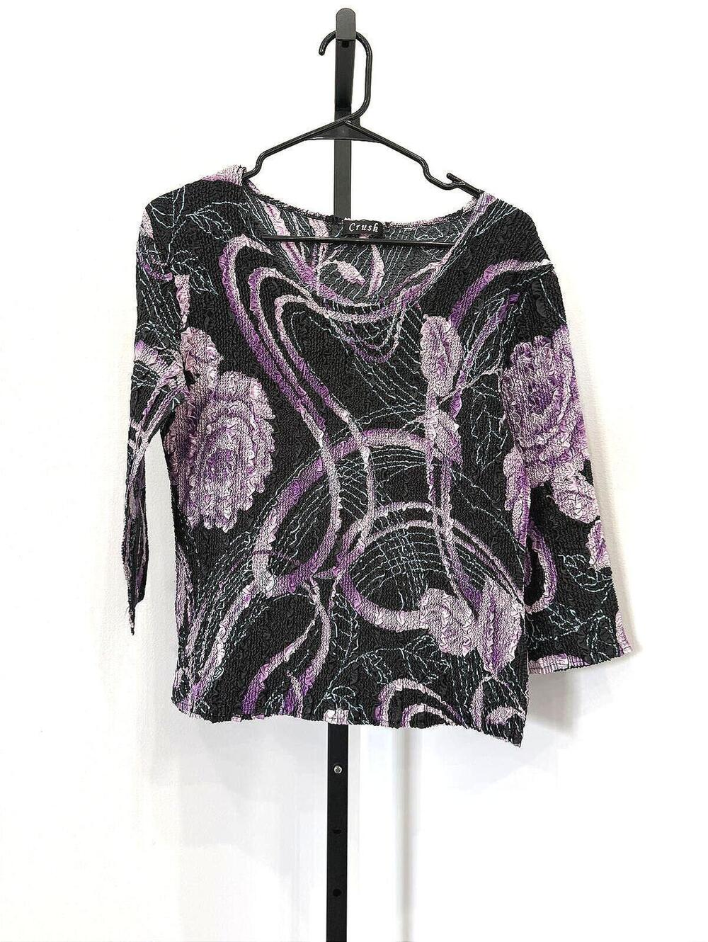 Crush Medium Black and Purple Floral Patterned Long Sleeve Top
